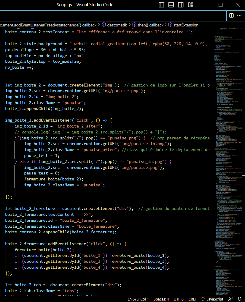 Capture d'un éditeur de code montrant un extrait JavaScript d'une extension Bubble Soft